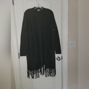 Halogen Wool Cashmere Blend Long Sweater with Fringe